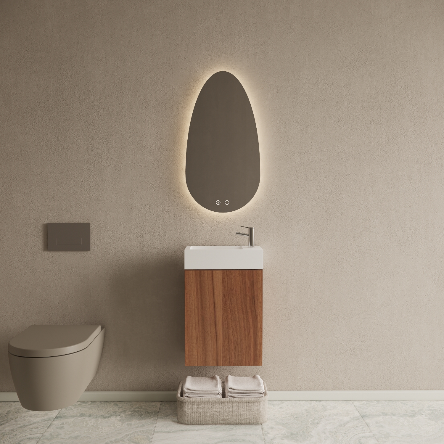 Gliss Design Toiletmeubel Set  Riga Walnoot Fontein Glans Wit