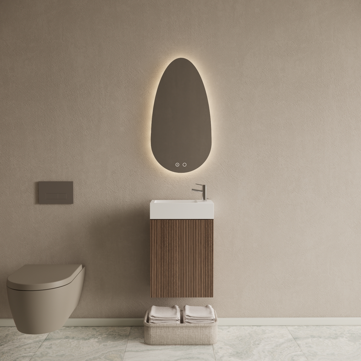 Gliss Design Toiletmeubel Set  Riga Donker Eiken Japandi Fontein Glans Wit