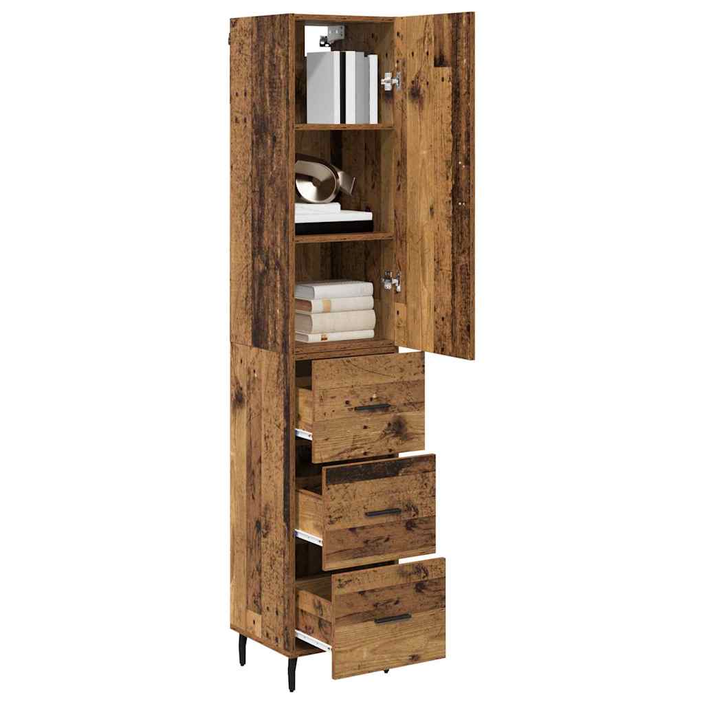 vidaXL Highboard met lade Oud Hout 34,5 x 34 x 180 cm Bewerkt hout