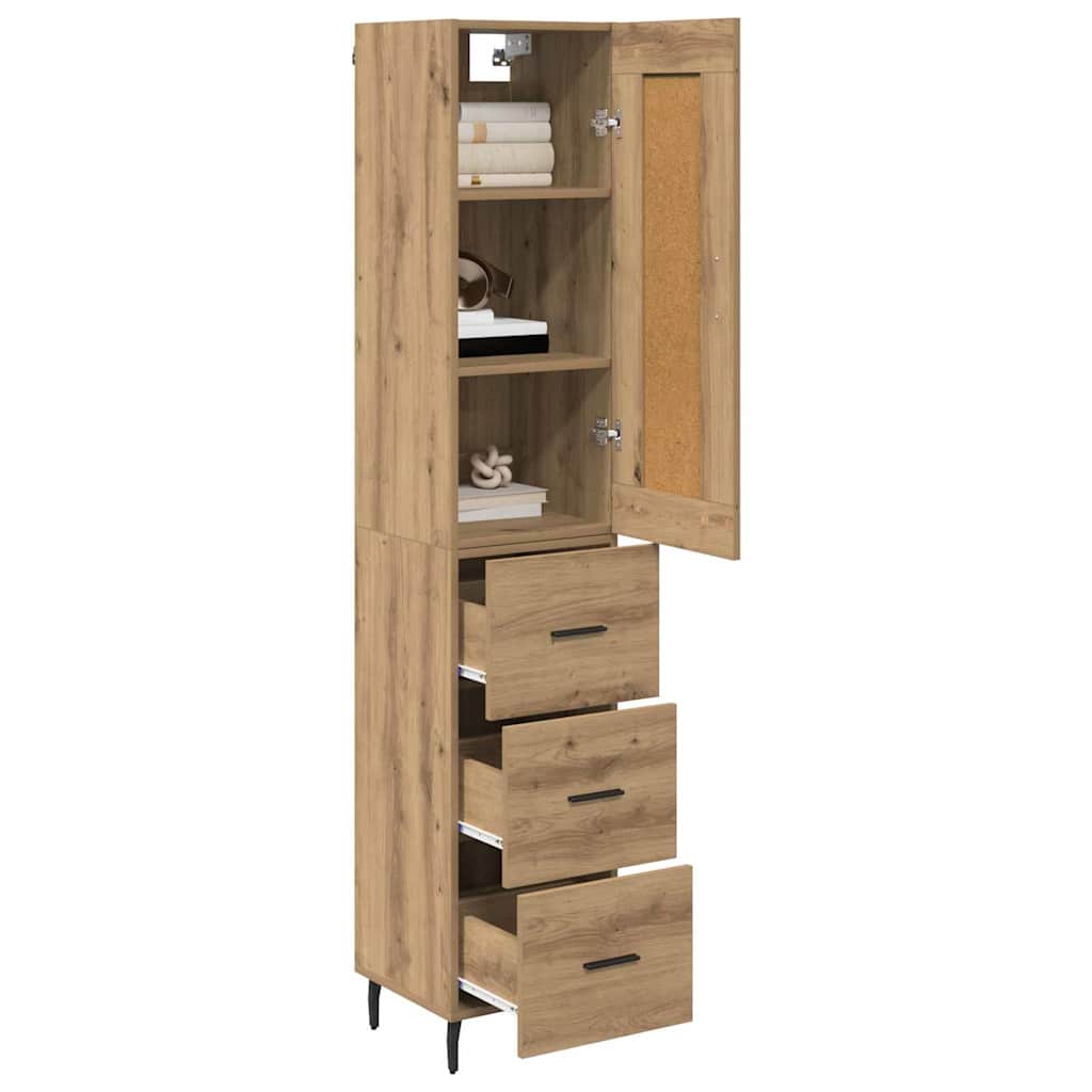 vidaXL Highboard Artisan Eiken 34,5 x 34 x 180 cm Bewerkt hout