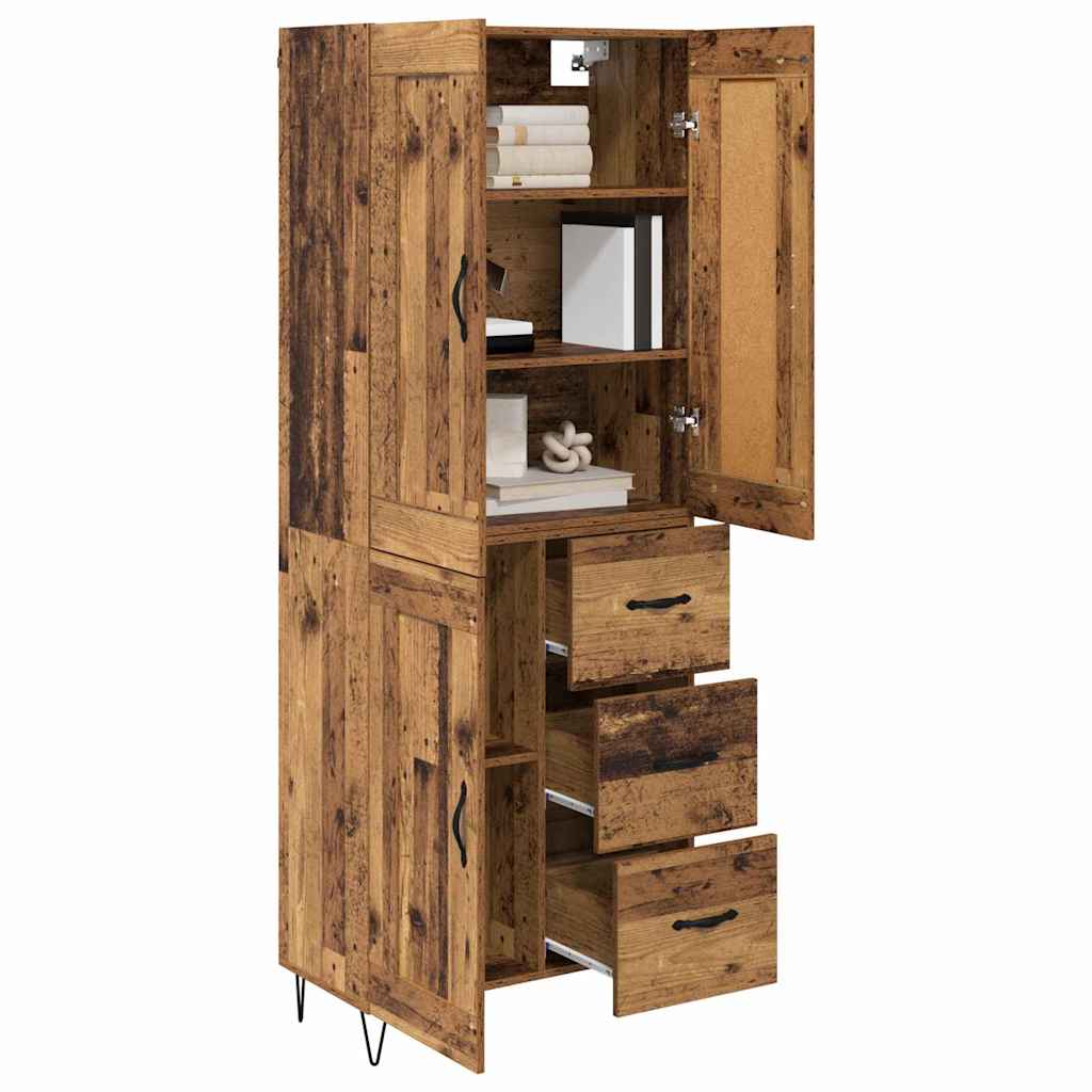 vidaXL Highboard met lade Oud Hout 69,5 x 34 x 180 cm Bewerkt hout