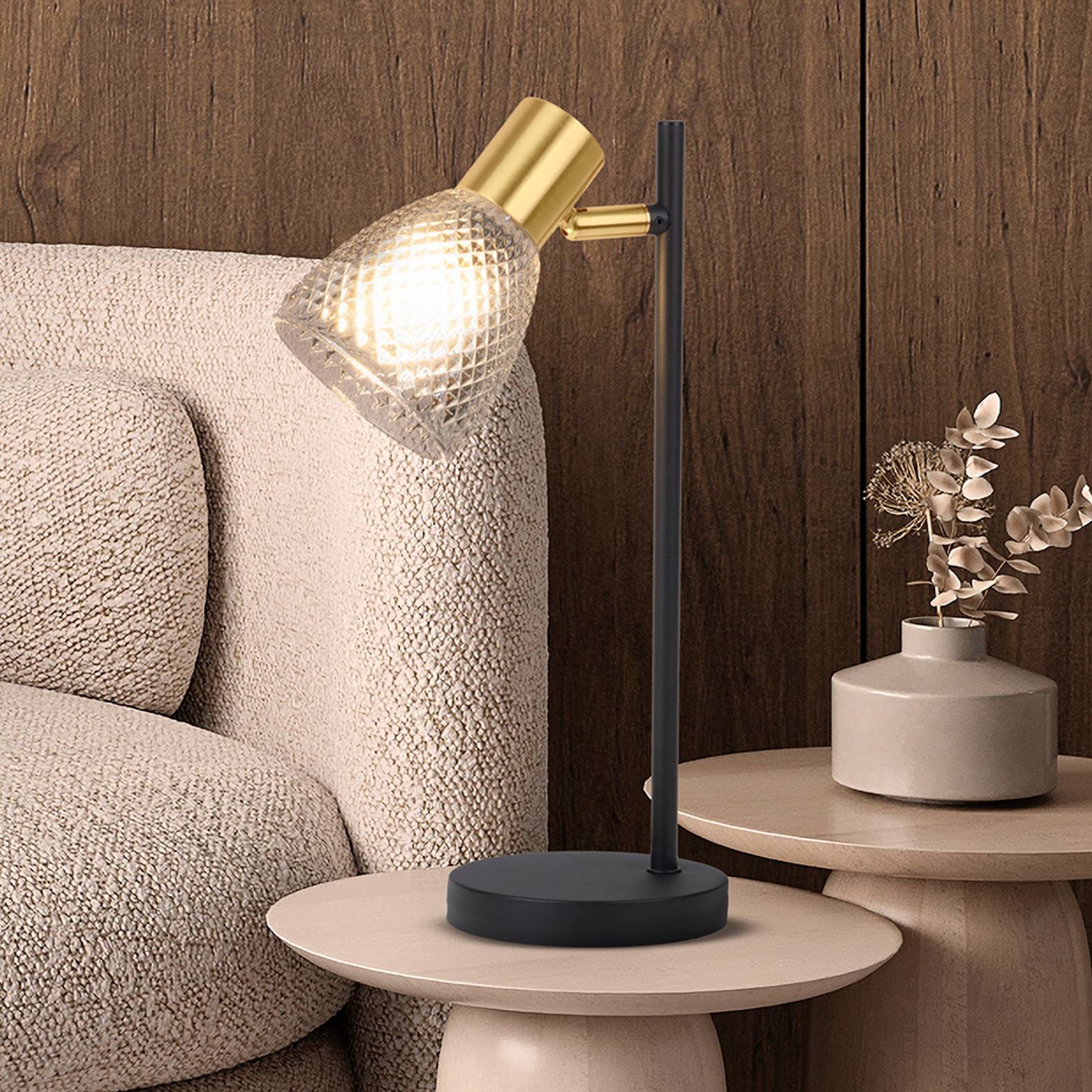 Naeve Leuchten Näve Tafellamp Lindita, glas, rookgrijs, E14, zwenkbaar