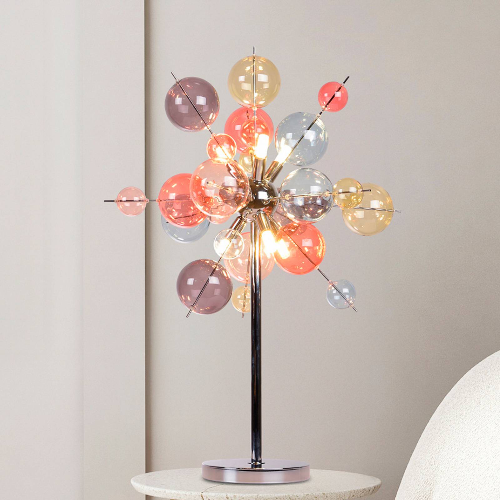 Naeve Leuchten Näve Tafellamp Explosion, glas, pastelkleurig, chroom, G9