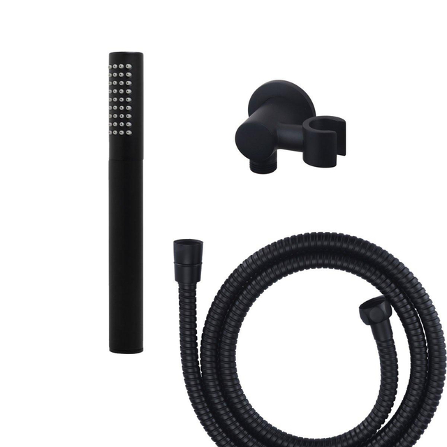 Wiesbaden Caral handdoucheset inbouw met staafhanddouche en wandhouder inclusief conische doucheslang rond 1/2 mat zwart sw110891/sw158727/sw295978/