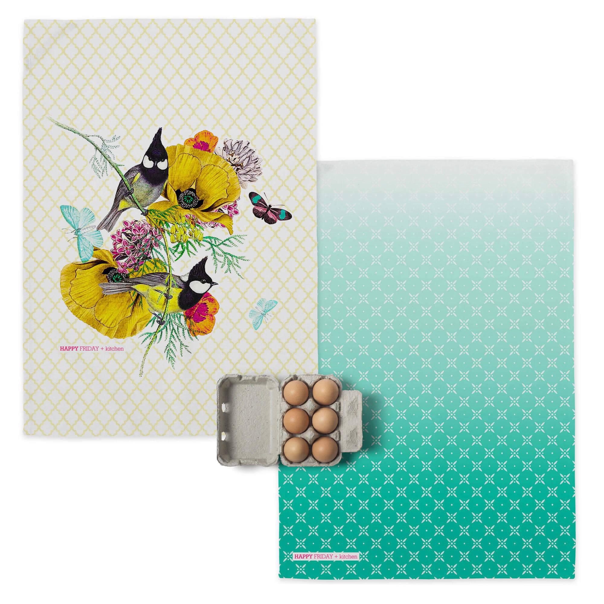 Happy Friday Set van 2 theedoeken Birds of Paradise | 