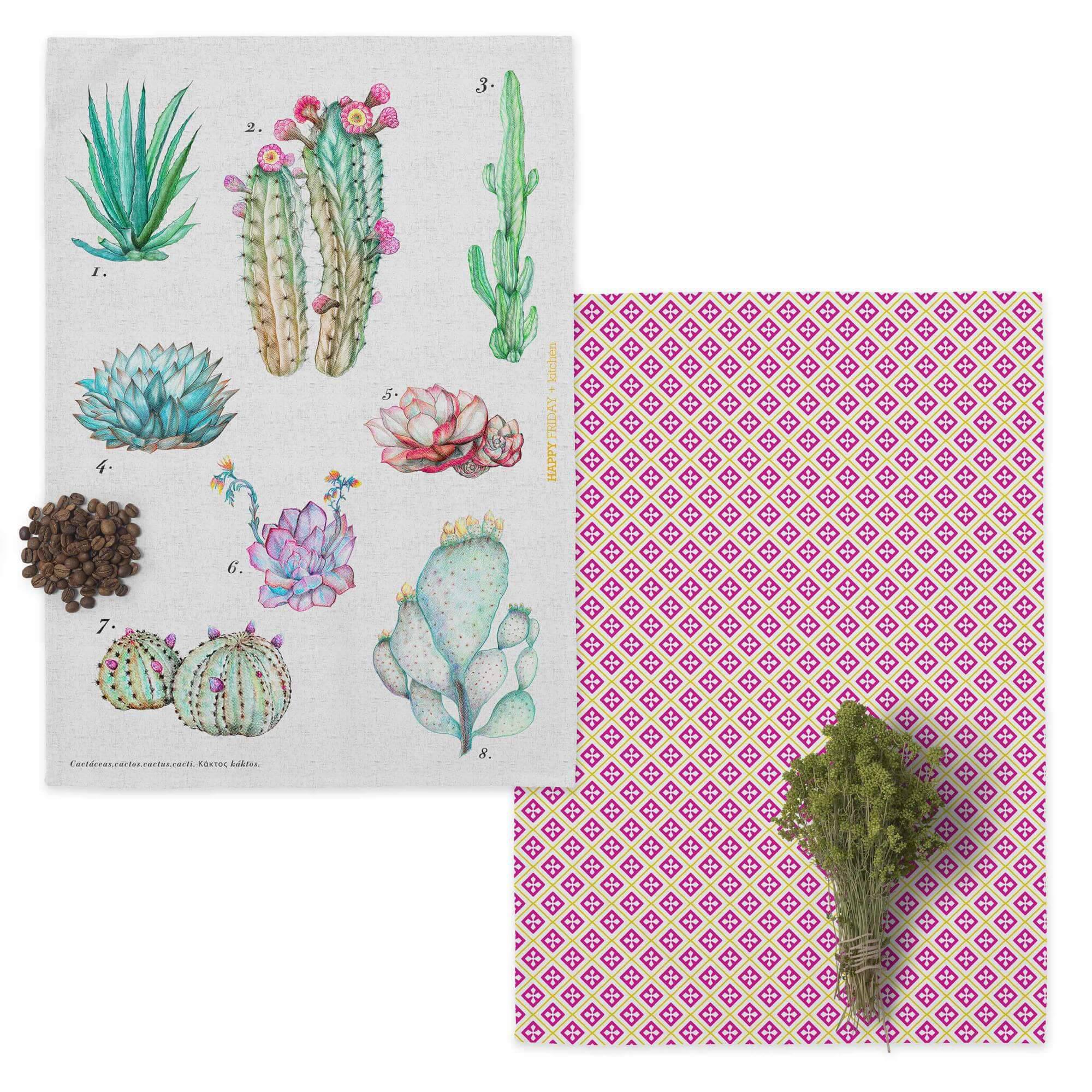 Happy Friday Set van 2 theedoeken Cactussen | 