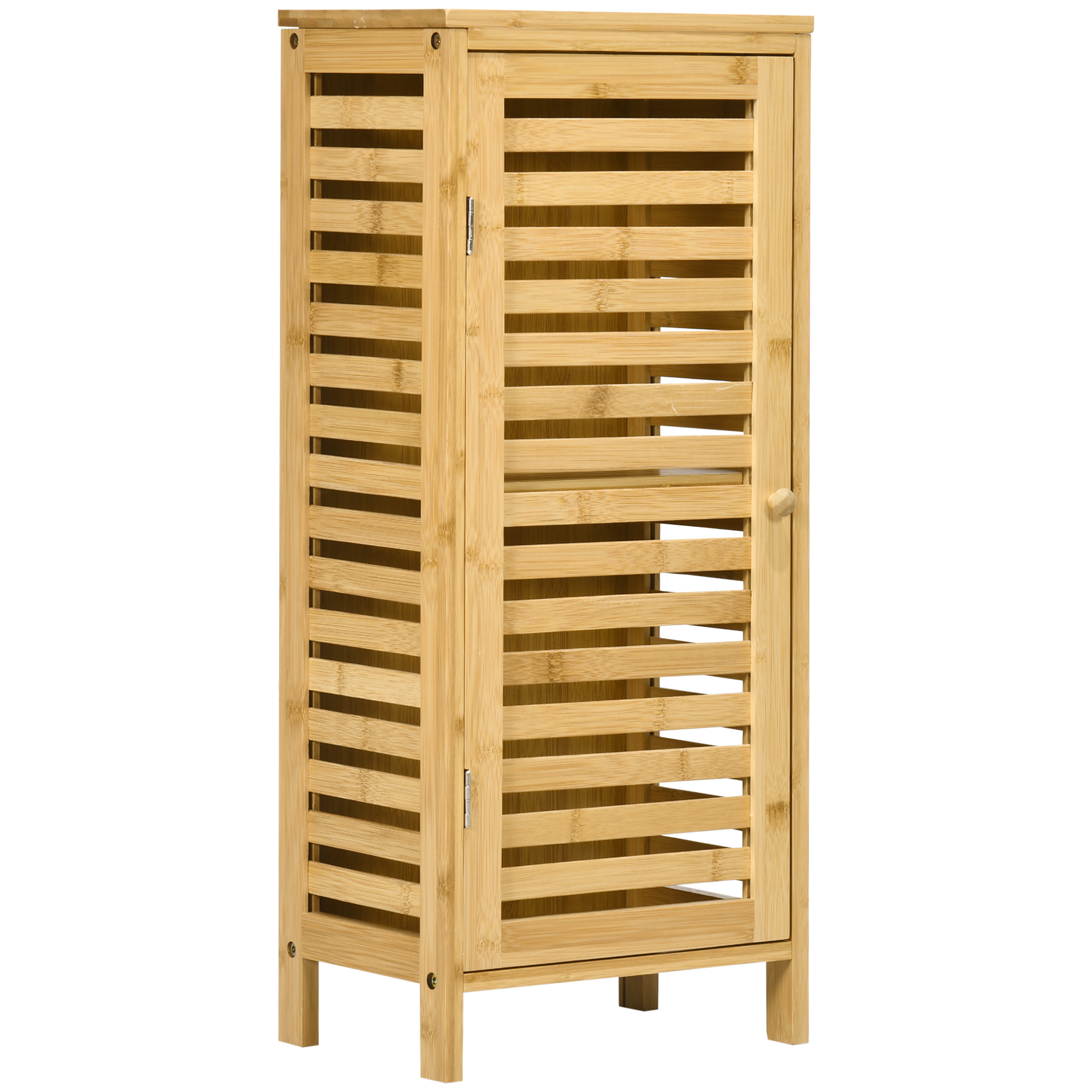 Kleankin badkamerkast, stijlvol met lamellendeur, verstelbare legplank, duurzaam natuurlijk bamboe, compact 30 x 19,9 x 70 cm | Aosom.nl