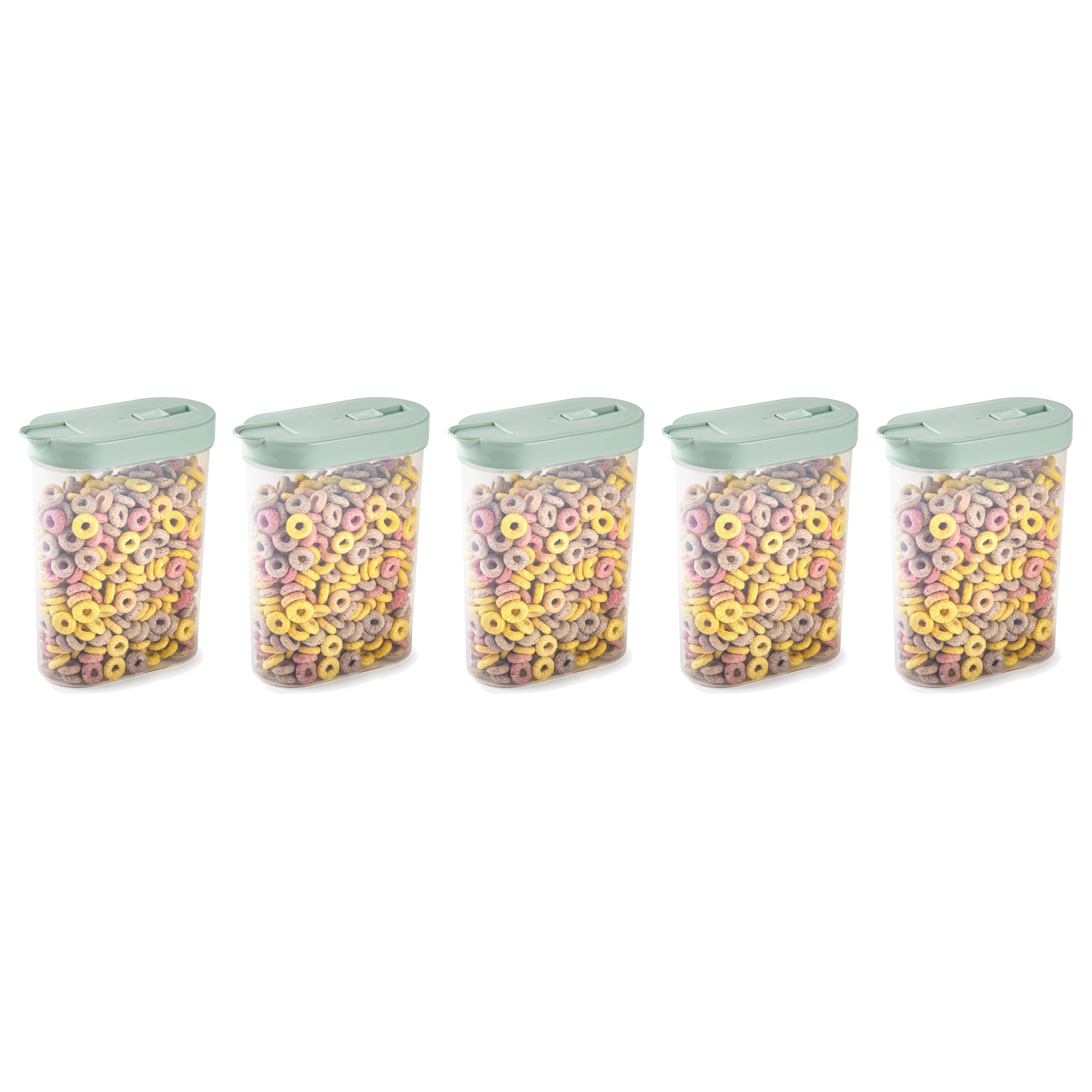 PlasticForte Voedselcontainer strooibus - 5x - mintgroen - inhoud 1 liter - kunststof - 15 x 7 x 19 cm -