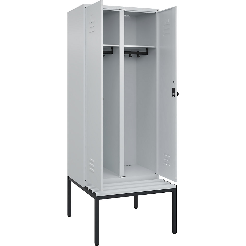 C+P Multifunctionele kledingkast Classic PLUS met zitbank, 1 compartiment, lichtgrijs, b = 800 mm, veiligheidsdraaigrendel, ondergebouwd, kunststof