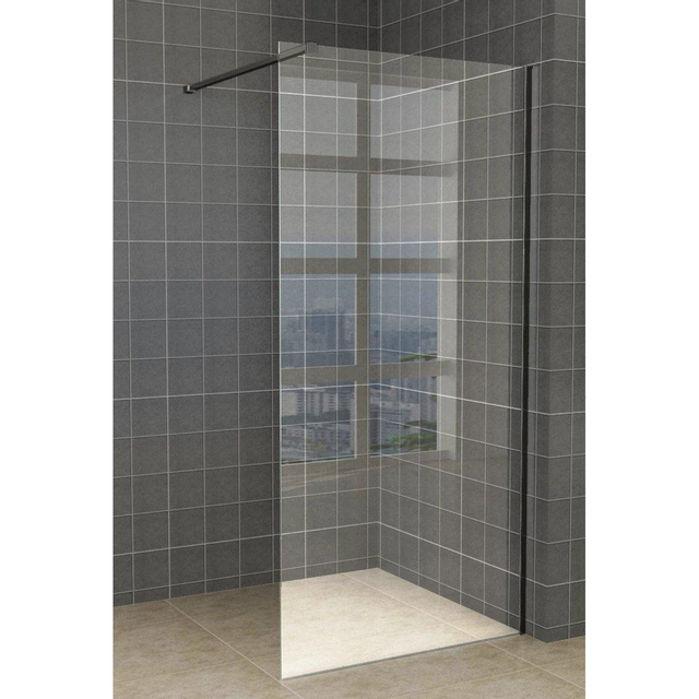 Wiesbaden Slim inloopdouche 120x200cm met 8mm helder glas met zwart profiel en stabilisatiestang sw203910/sw203911