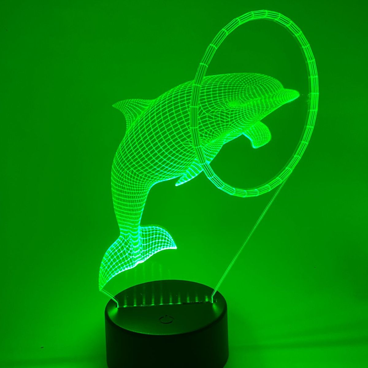 Merkloos 3D LED LAMP - DOLFIJN IN RING - Ontwerp-zelf.nl
