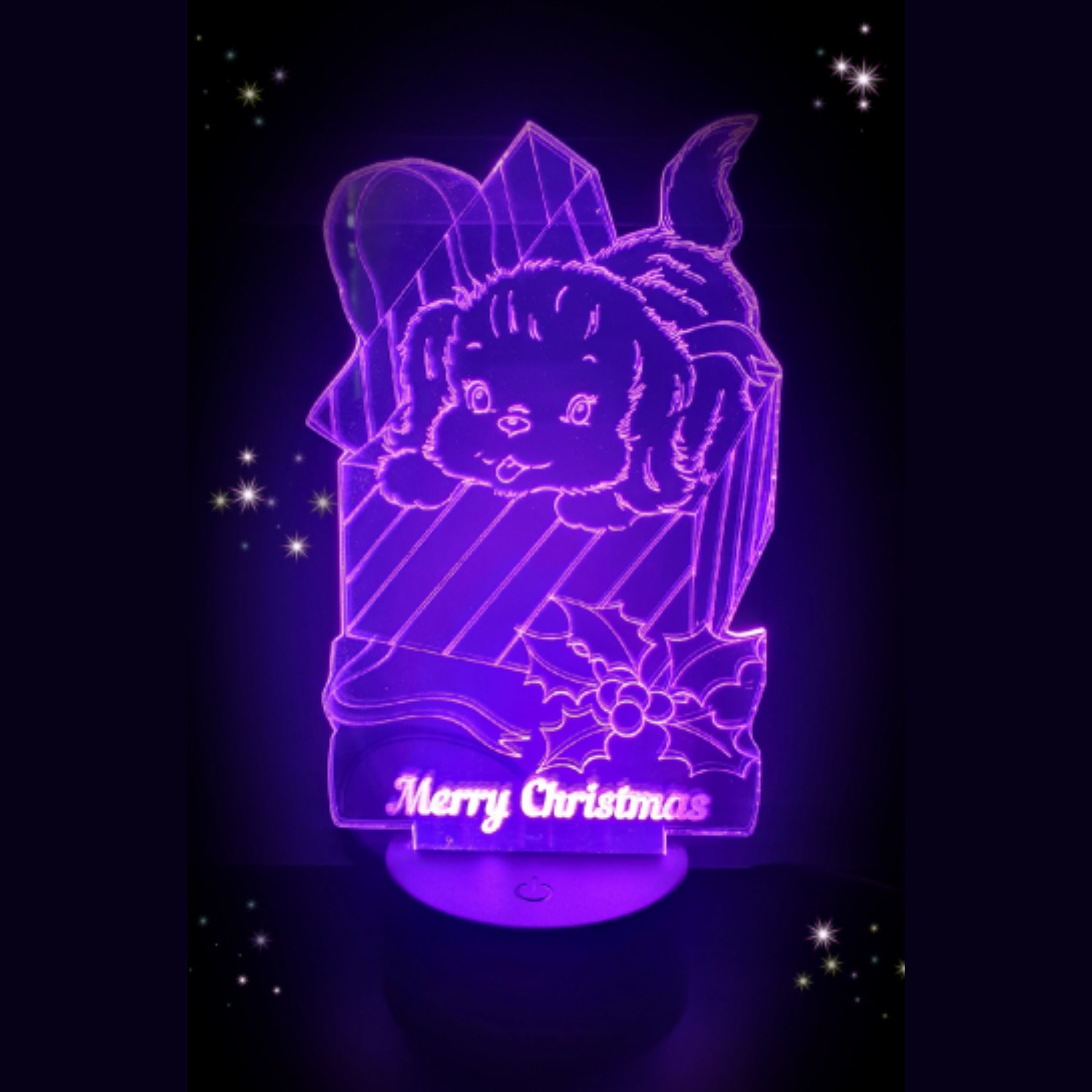 Merkloos 3D LED LAMP - KERST HOND MET CADEAU - Ontwerp-zelf.nl