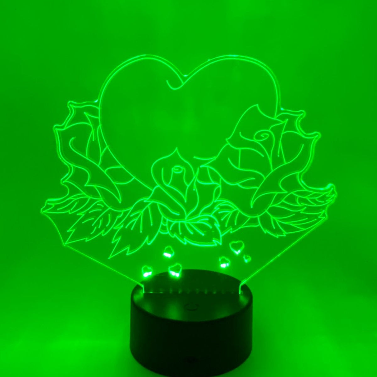 Merkloos 3D LED LAMP - ROOS MET HART 2 - Ontwerp-zelf.nl