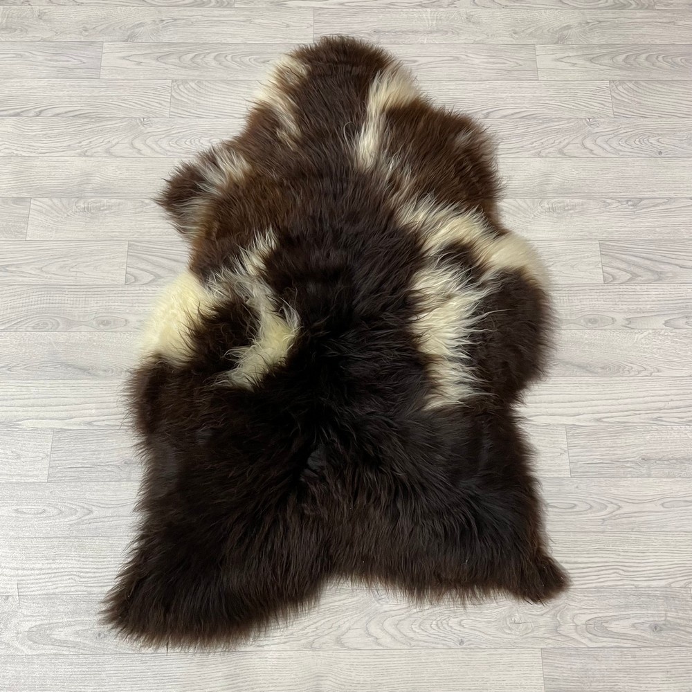 Lederstore Schapenvacht bruin wit 120x75cm L