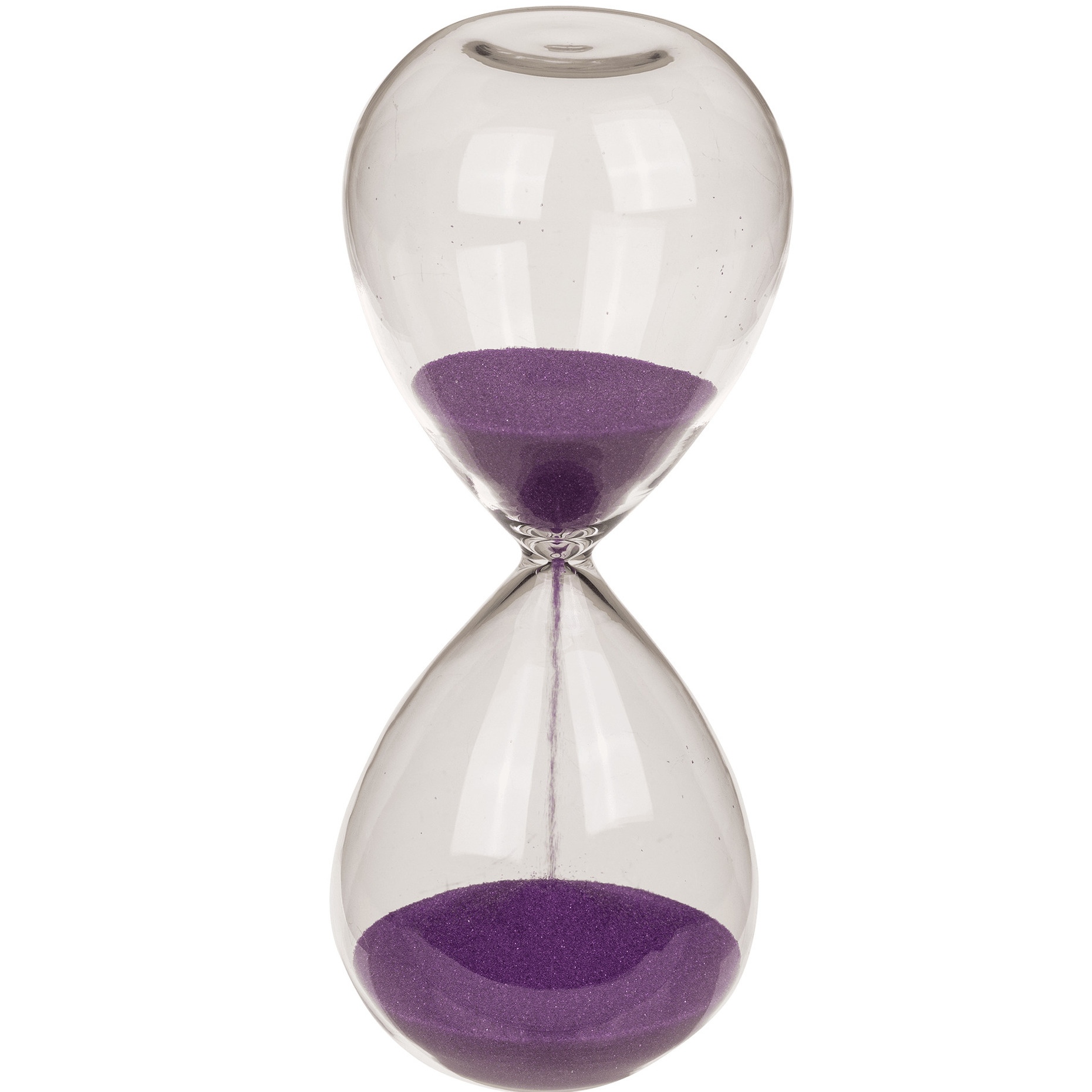Out of the blue Zandloper 5 minuten - paars zand - 12,5 cm - van glas - Decoratie of spel zandlopers -