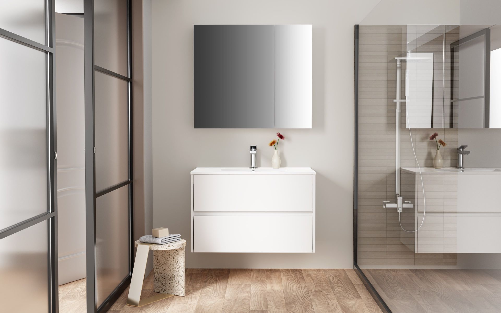 <QuerySet [<AttributeOption: Creavit>]> Aloni Spiegelkast 2 deuren glans witte  ombouw 60 x 70 x 15 cm