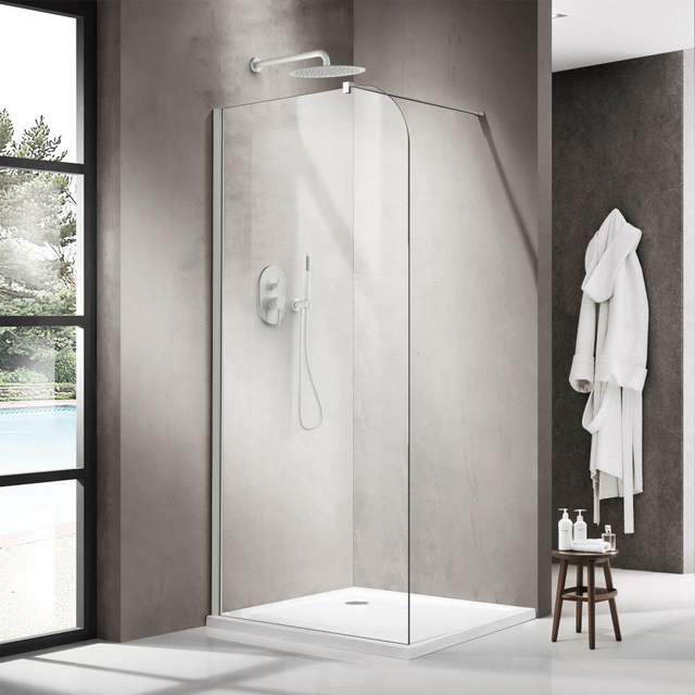 Fortifura Galeria Inloopdouche - 90x200cm - afgeronde glaswand - helder glas - wandarm - mat wit SW1418379/SW797906