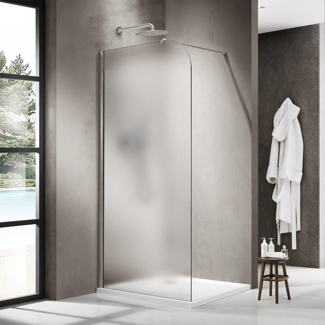 Fortifura Galeria Inloopdouche - 90x200cm - afgeronde glaswand - links - mat glas - wandarm - Chroom SW1418374/SW797904