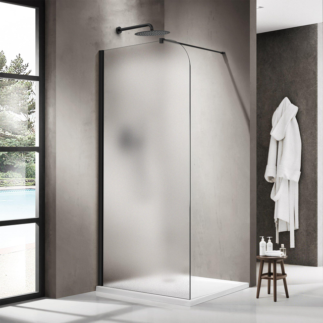 Fortifura Galeria Inloopdouche - 100x200cm - afgeronde glaswand - links - mat glas - wandarm - mat zwart SW1418375/SW797905