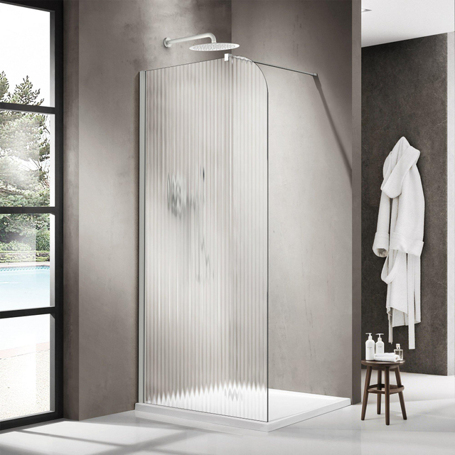 Fortifura Galeria Inloopdouche - 100x200cm - afgeronde glaswand - links - ribbel glas - wandarm - mat wit SW1418370/SW797906