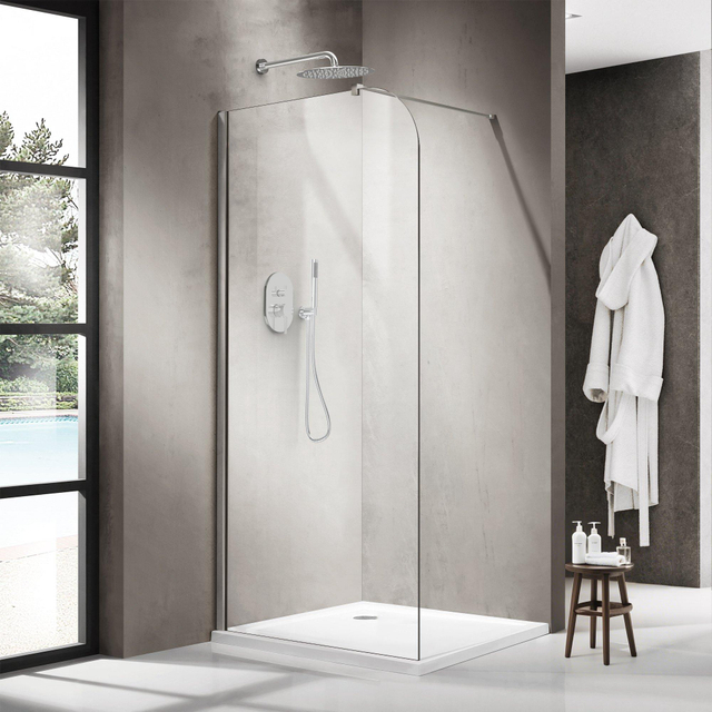 Fortifura Galeria Inloopdouche - 140x200cm - afgeronde glaswand - helder glas - wandarm - Chroom SW1418383/SW797904