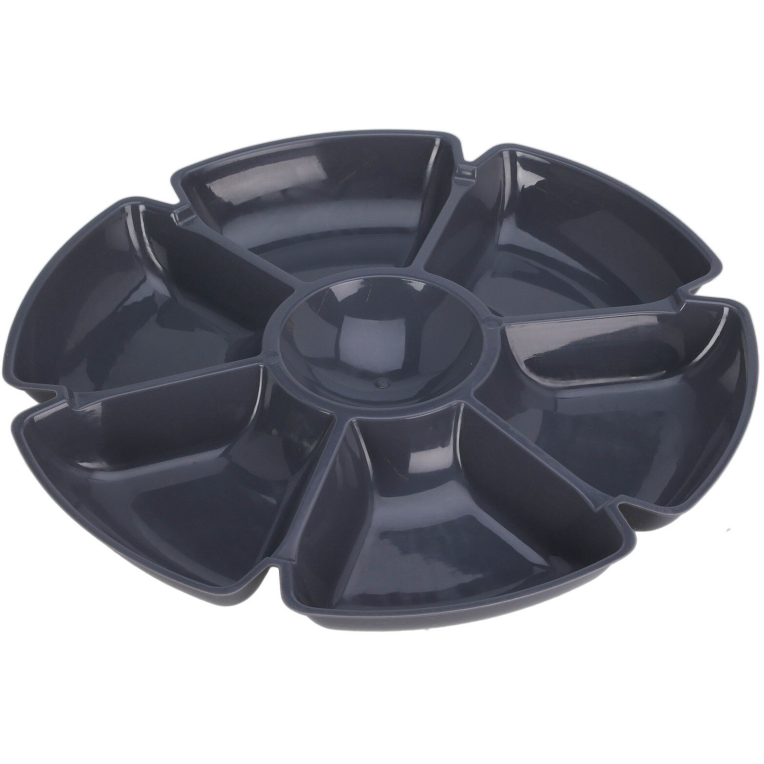 Excellent Houseware Hapjes / chips serveerschaal - donkergrijs - D29 cm - vakjes dienblad - kunststo -