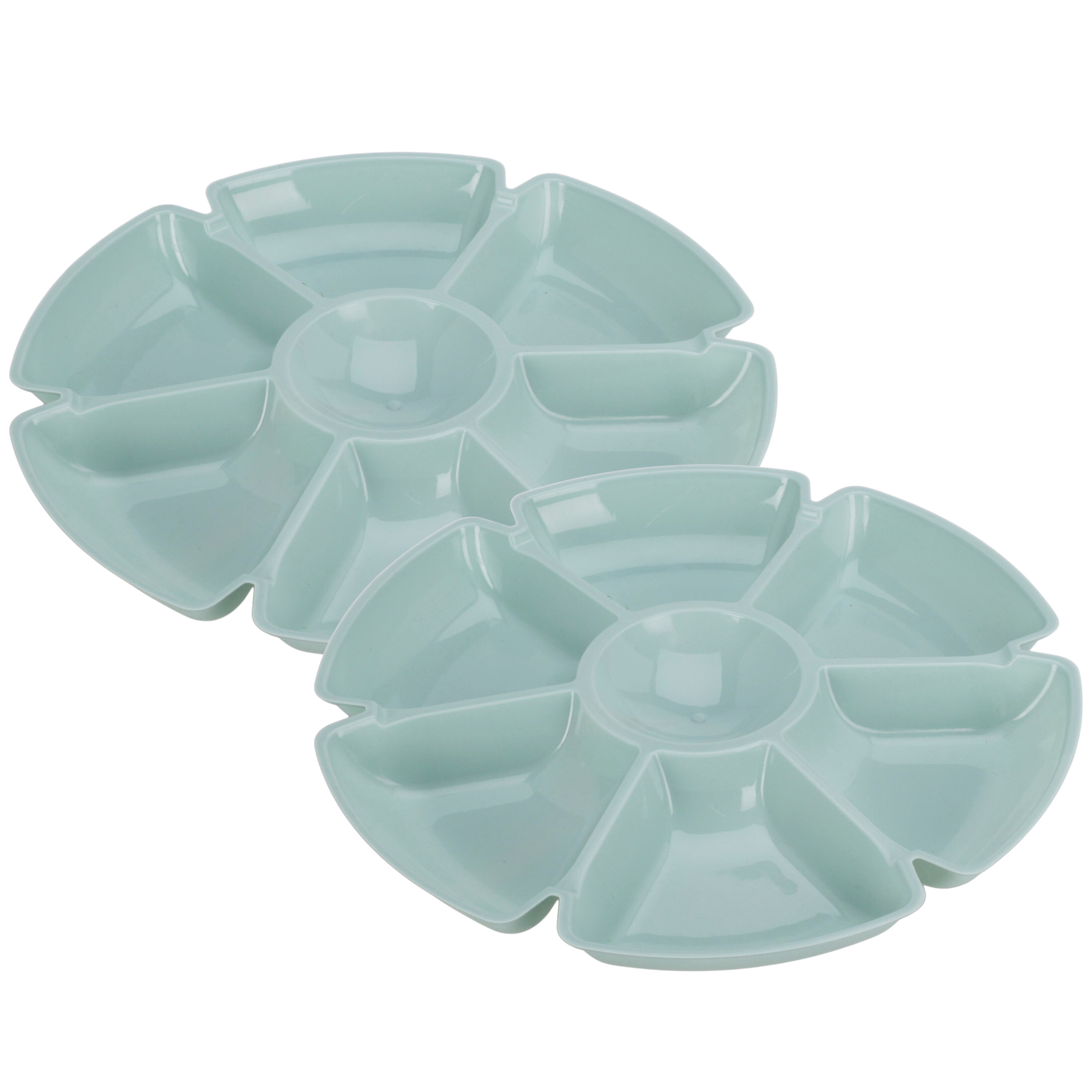 Excellent Houseware Hapjes / chips serveerschaal - 2x - lichtblauw - D29 cm - vakjes dienblad - kuns -