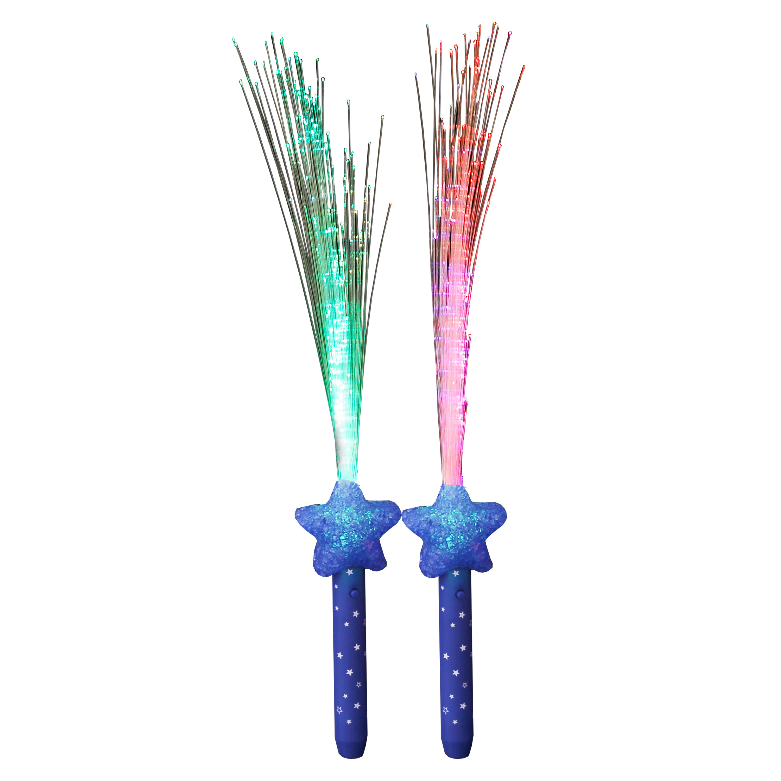 Merkloos Licht toverstaf - 2x - blauw - magische LED verlichting - fiberstick stervormig -