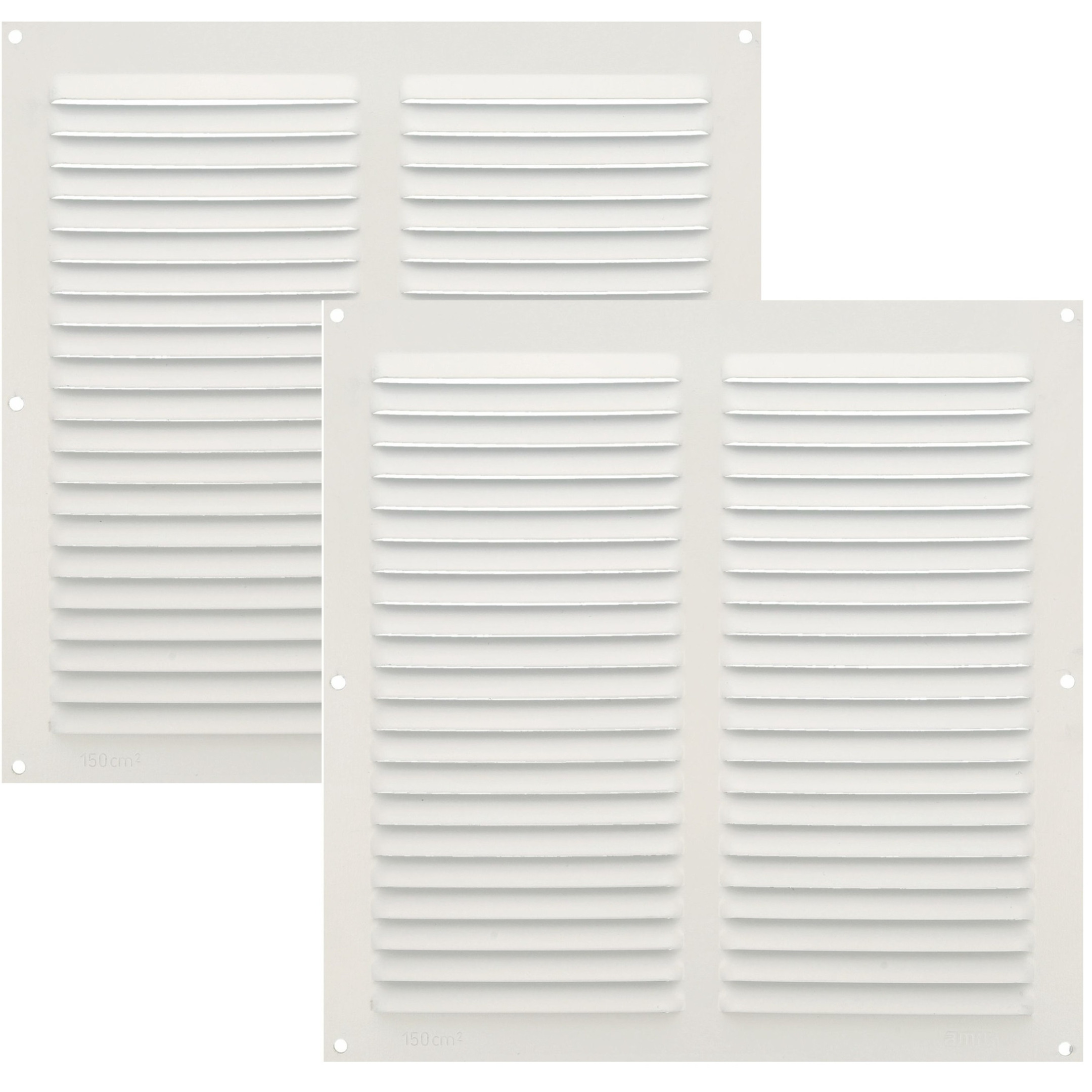 AMIG Ventilatierooster/muurrooster - 2x - 250 x 250mm - aluminium - wit - schoepenrooster -