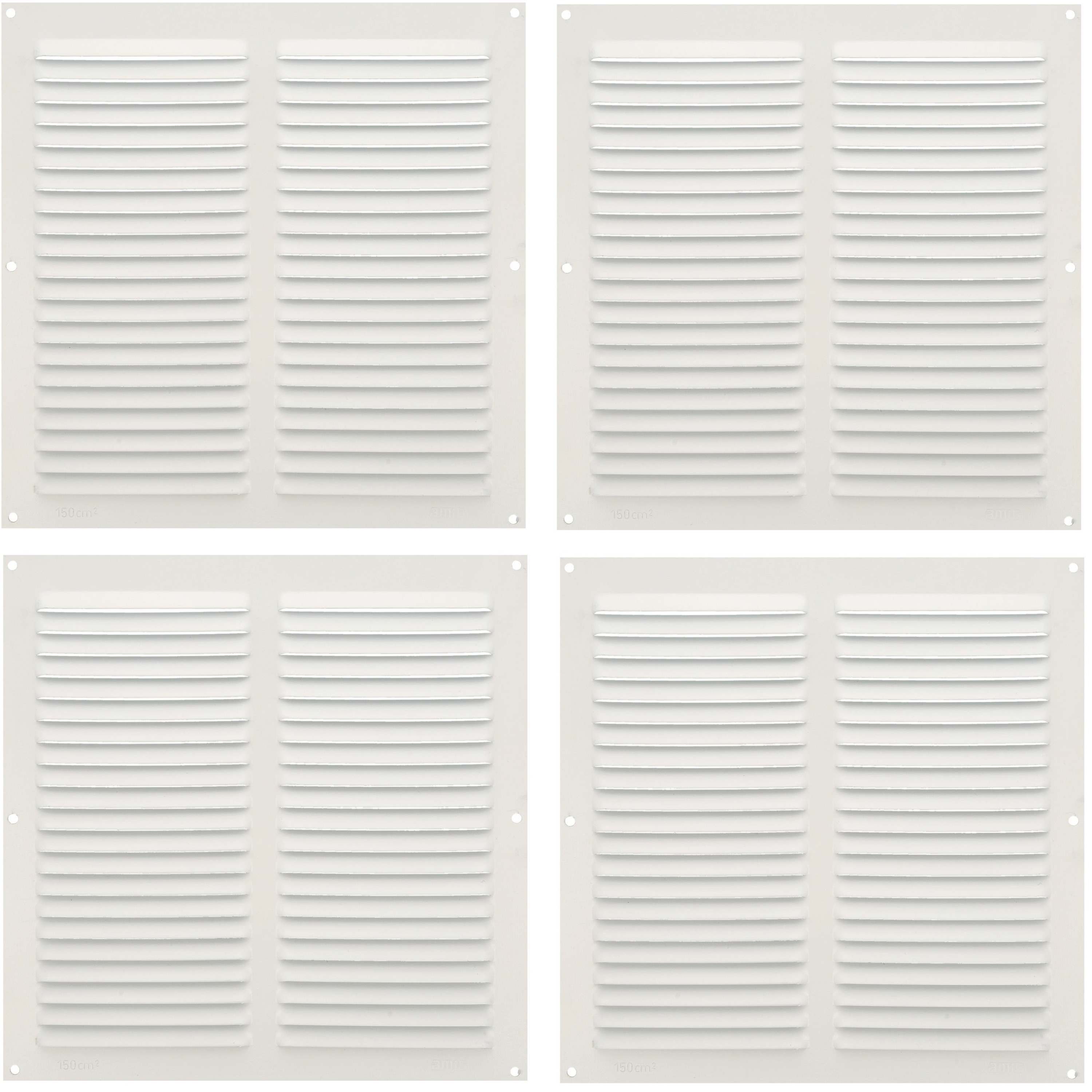 AMIG Ventilatierooster/muurrooster - 4x - 250 x 250mm - aluminium - wit - schoepenrooster -