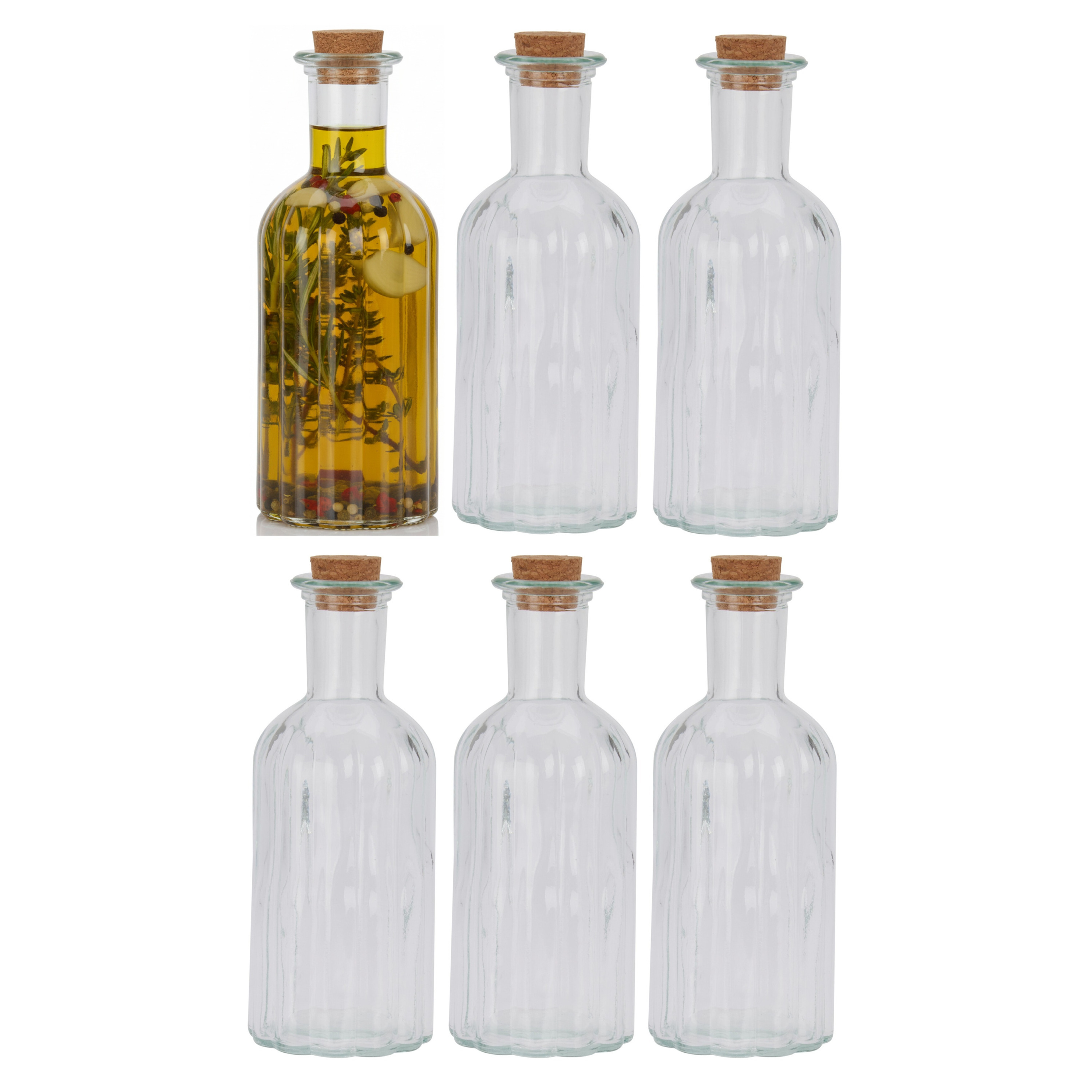 Excellent Houseware kleine flesjes - 6x stuks - glas - transparant - 500 ml - met dop van kurk - fle -