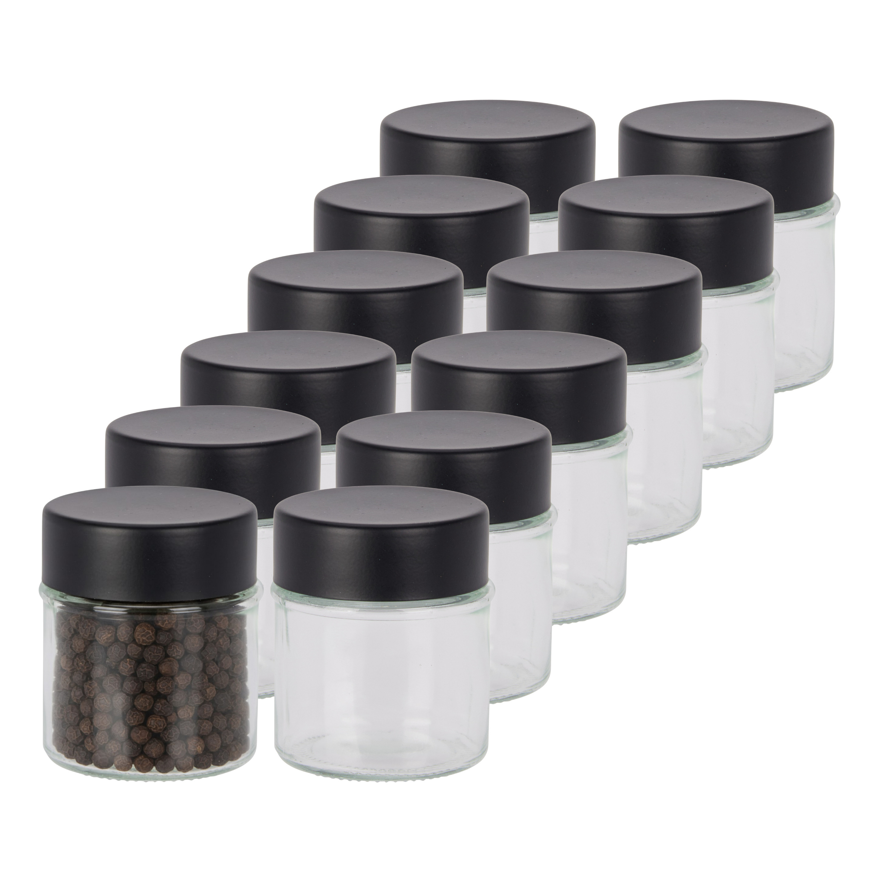 Excellent Houseware Kruidenpotjes - 12x stuks - 50 ml - glas - met rvs deksel - luchtdicht -