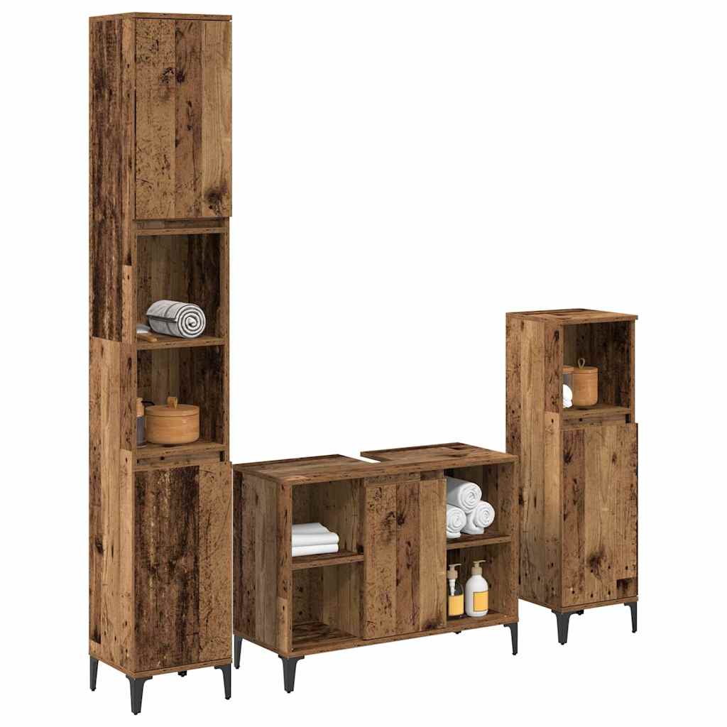 vidaXL Badkamermeubelset met plank 3 pcs Oud hout Bewerkt hout