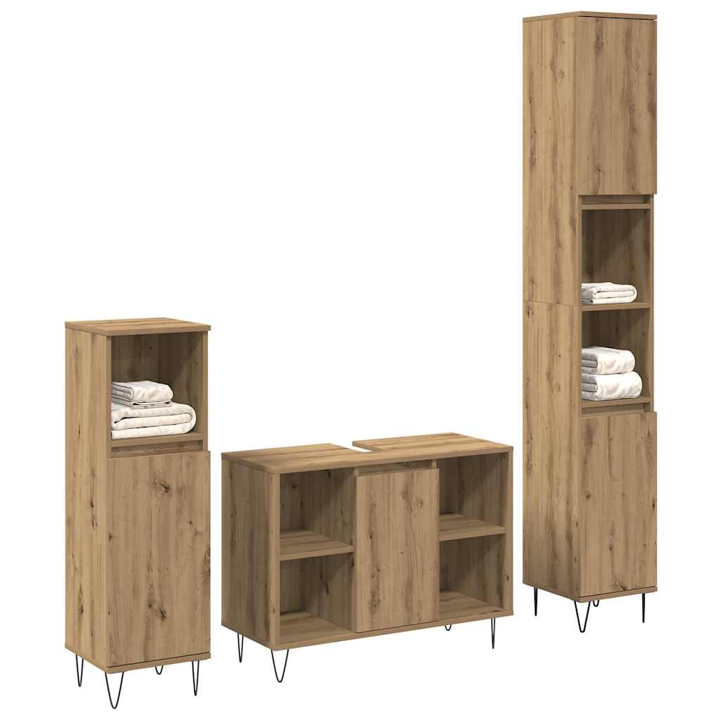 vidaXL Badkamermeubelset met plank 3 pcs Artisan Eiken Bewerkt hout