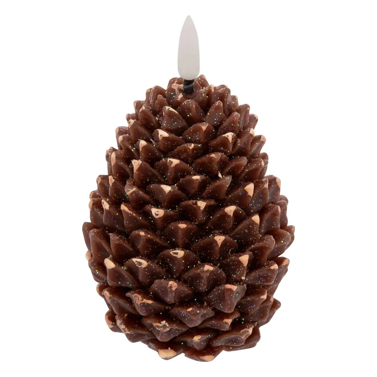 Feeric lights & Christmas Feeric Christmas LED dennenappel kaars - bruin - 13 x 8cm - inclusief batterijen -