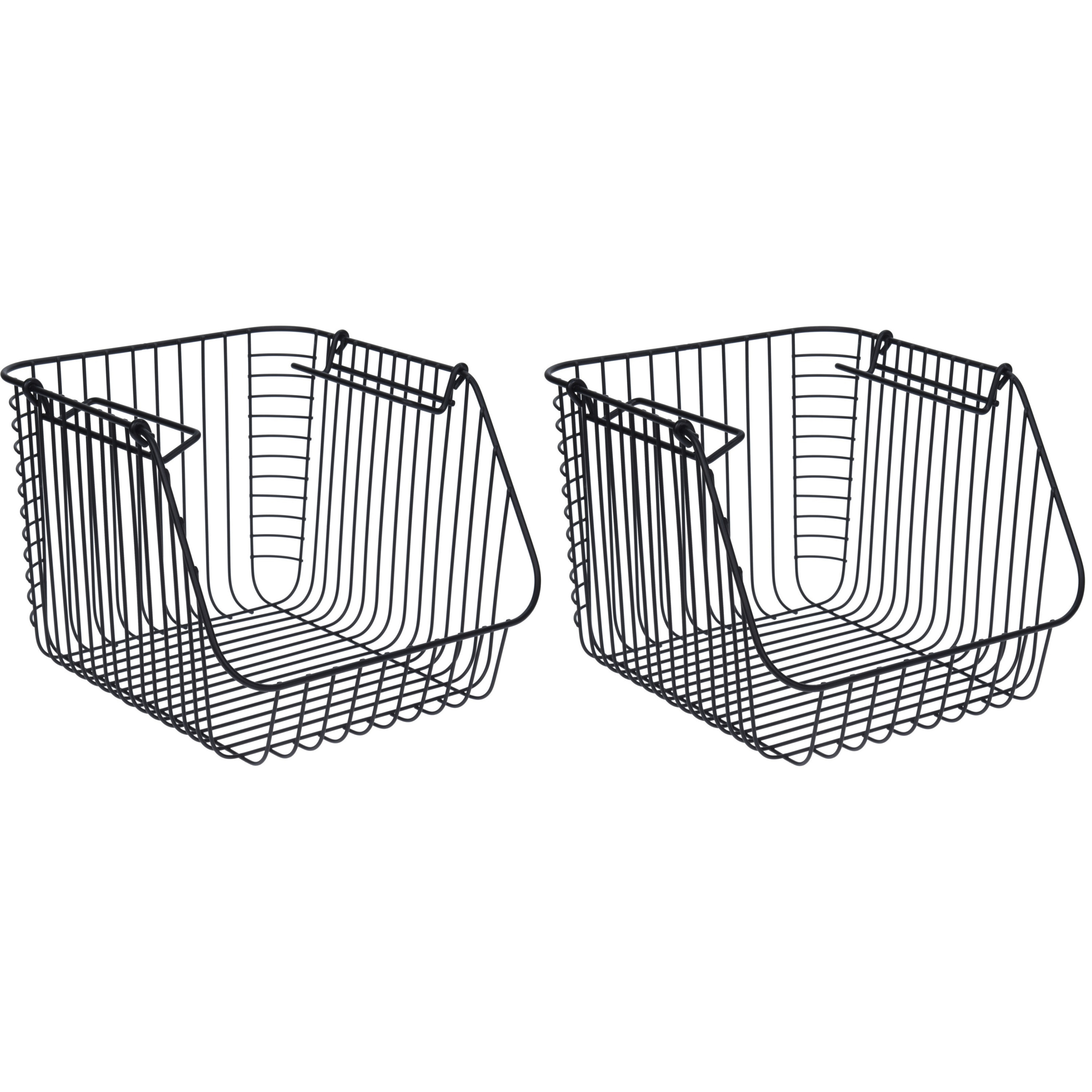 Merkloos Set van 2x stuks zwarte opberg/opruim mandjes stapelbaar 29 x 27 x 21 cm -