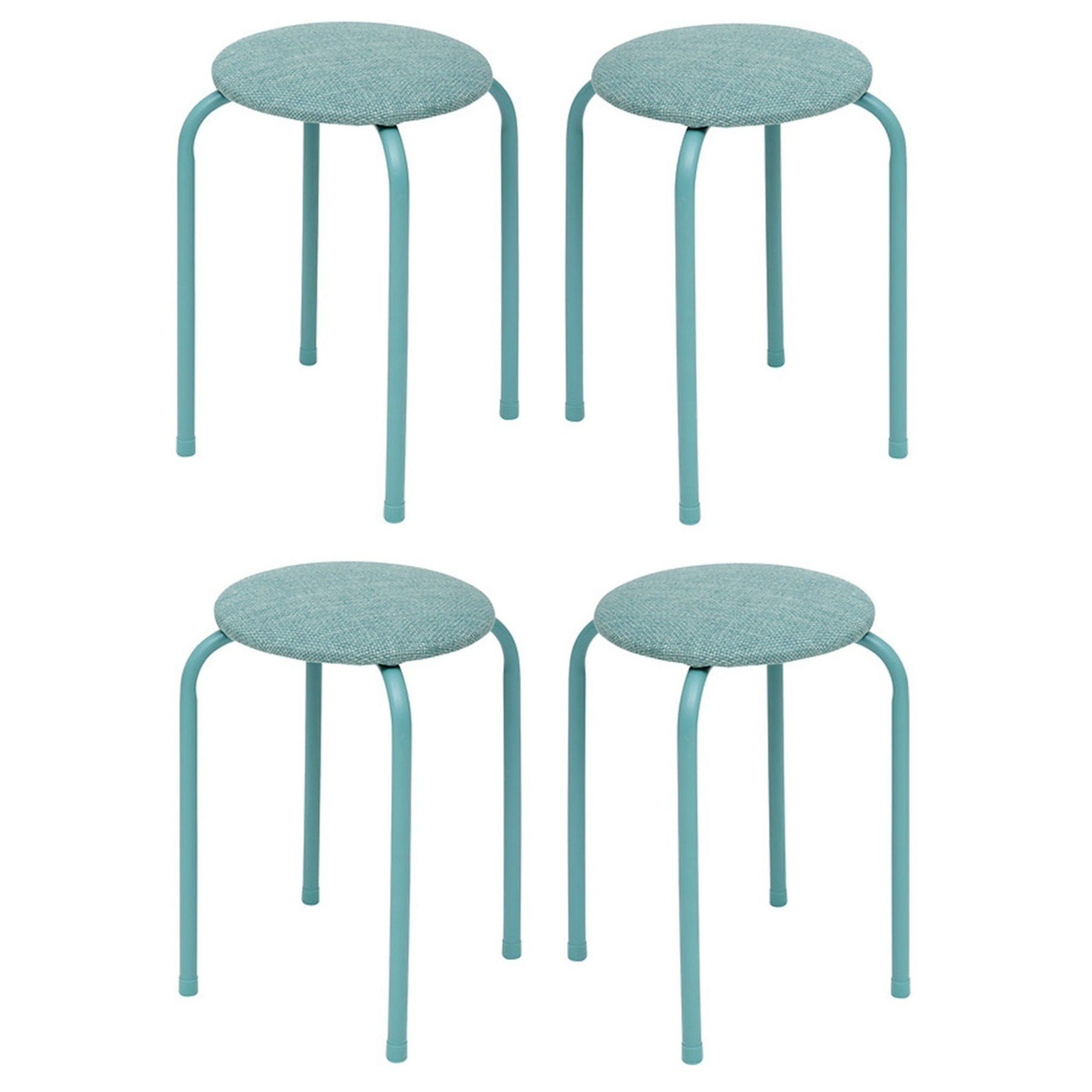 5five Stapelbaar zit krukje Fierra - 4x - metaal/polyester - blauw - D38 x H46 cm - stoelen -