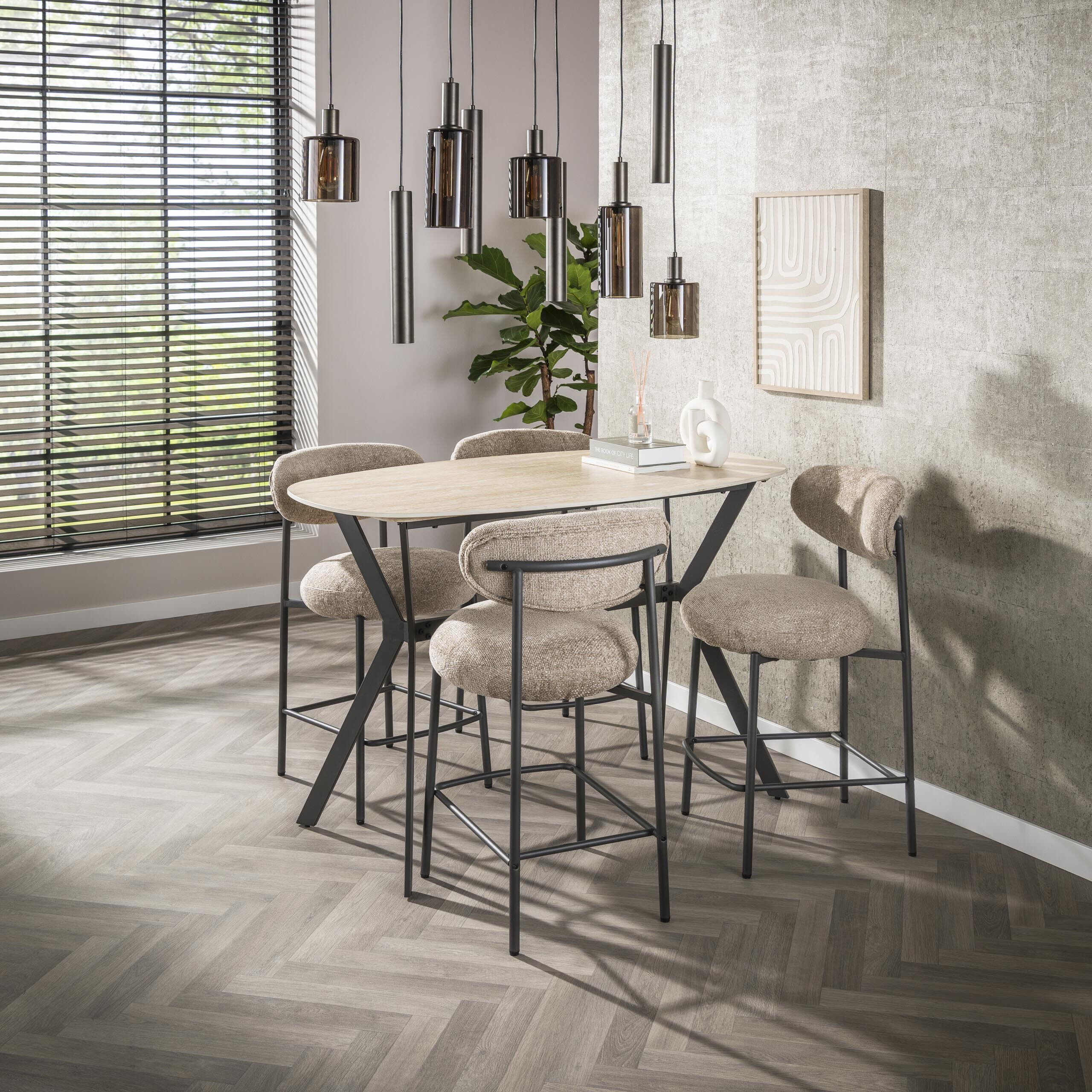 LifestyleFurn Bartafel Laycie Keramiek in Travertin-look, 140 x 75cm - Beige