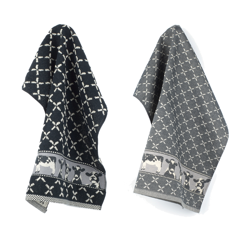 Bunzlau Castle Keuken- en theedoek set Cows Zwart