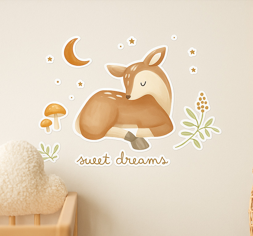 Tenstickers Zoete dromen baby hertje muursticker