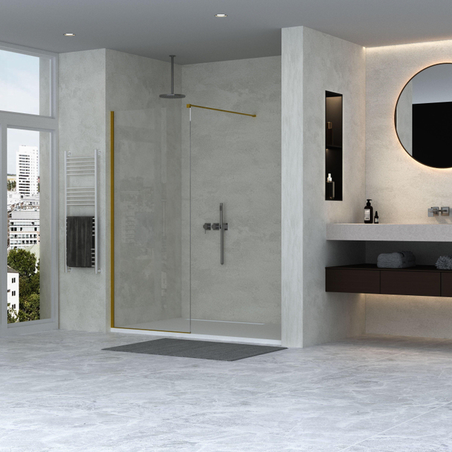 Adema Sparkle 2.0 Inloopdouche - 120x200cm - wandprofiel - stabilisatiestang - helder glas - goud mat SW1128993/SW1381723/SW1381727