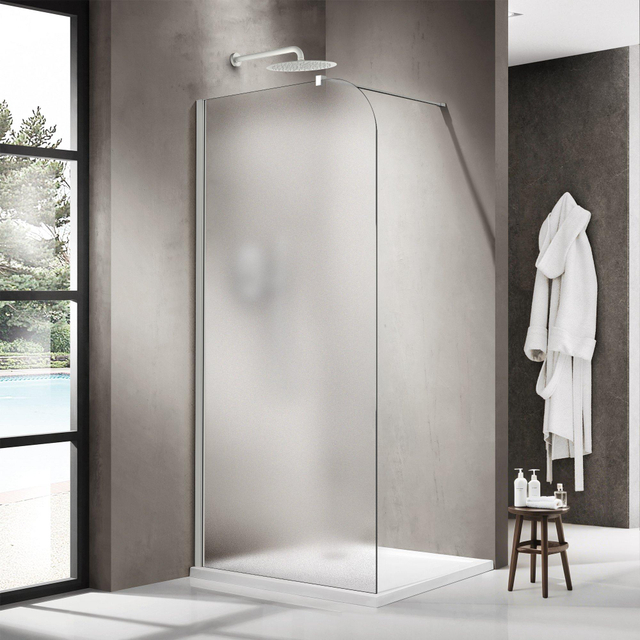 Fortifura Galeria Inloopdouche - 110x200cm - afgeronde glaswand - links - mat glas - wandarm - mat wit SW1420714