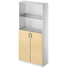 Schäfer Shop Genius Combikast TETRIS SOLID, 5 ordnerhoogten, glazen deuren en vleugeldeuren, b 1000 mm, afsluitbaar