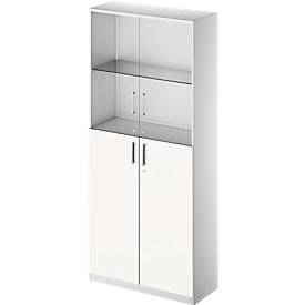 Schäfer Shop Genius Combikast TETRIS SOLID, 6 ordnerhoogten, glazen deuren en vleugeldeuren, B 1000 mm, afsluitbaar, glas/wit/blank aluminium