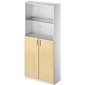 Schäfer Shop Genius Combikast TETRIS SOLID, 6 ordnerhoogten, glazen deuren en vleugeldeuren, B 1000 mm, afsluitbaar, glas/esdoornpatroon/blank aluminium