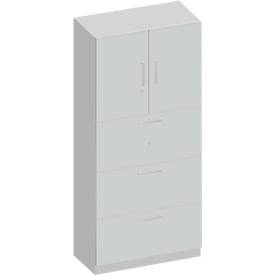 Schäfer Shop Genius TETRIS SOLID combi-kast, 1 legbord achter 2 deuren + 3 HM-laden, B 800 x D 413 x H 2143 mm, lichtgrijs/blank alu
