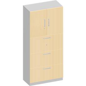 Schäfer Shop Genius TETRIS SOLID combi-kast, 1 legbord achter 2 deuren + 3 HM-laden, B 800 x D 413 x H 2143 mm, ahorndecor/blank alu