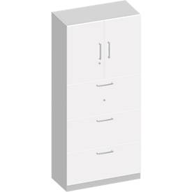 Schäfer Shop Genius TETRIS SOLID combi-kast, 1 legbord achter 2 deuren + 3 HM-laden, B 800 x D 413 x H 2143 mm, wit/blank alu