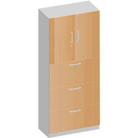 Schäfer Shop Genius TETRIS SOLID combi-kast, 2 legborden achter 2 deuren + 3 HM-laden, B 800 x D 413 x H 2239 mm, beukendecor/blank alu