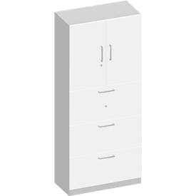 Schäfer Shop Genius TETRIS SOLID combi-kast, 2 legborden achter 2 deuren + 3 HM-laden, B 800 x D 413 x H 2239 mm, wit/blank alu